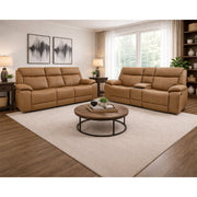 Moto Motion Kona Butternut Triple Power Reclining Living Room Set with Immersive Sound, Heat and Massage