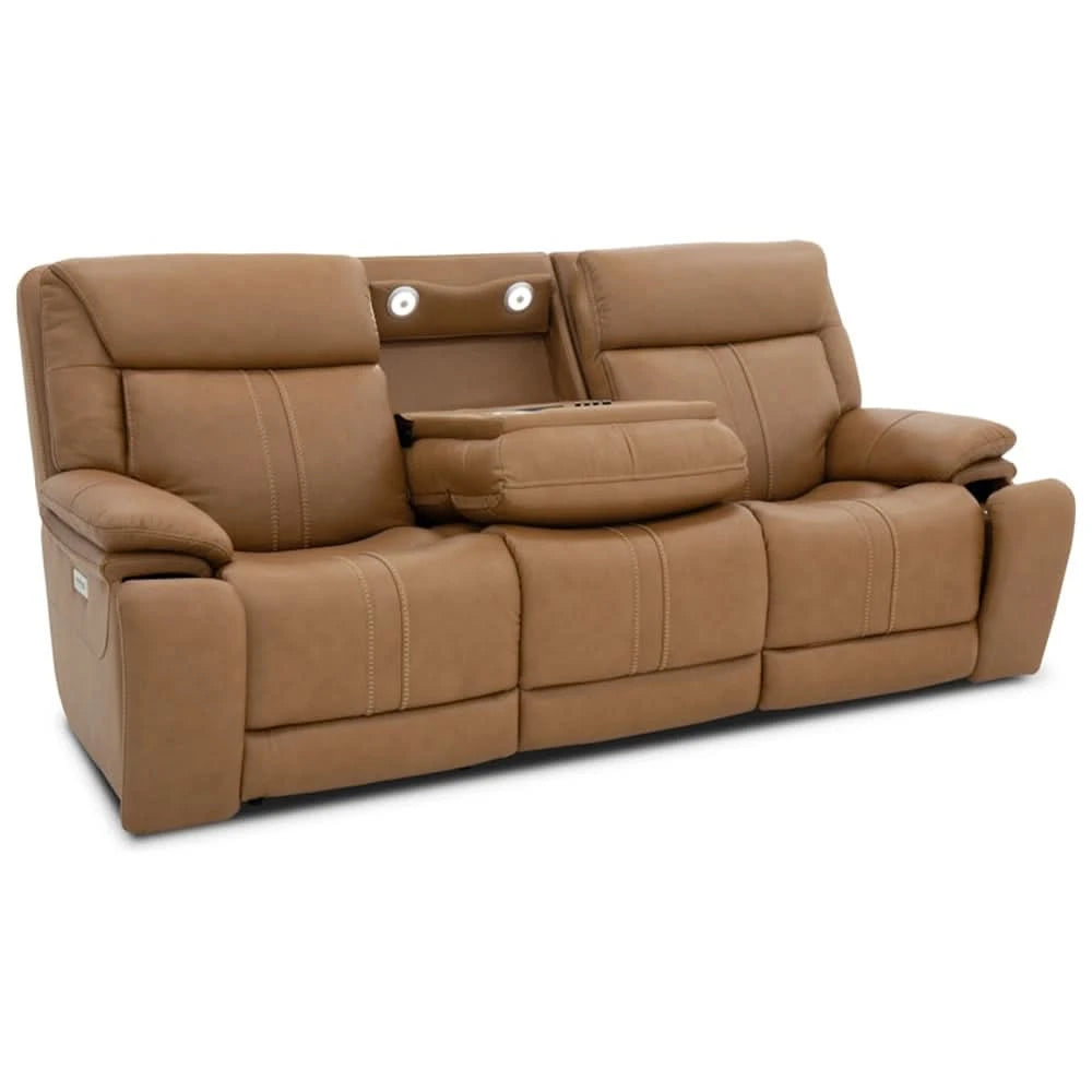 Moto Motion Kona Butternut Triple Power Reclining Sofa with Immersive Sound, Heat and Massage