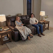 Moto Motion Kona Earth Brown Leather Power Reclining Sofa with Immersive Sound Zero Gravity Triple Power Heated Seats and Massage