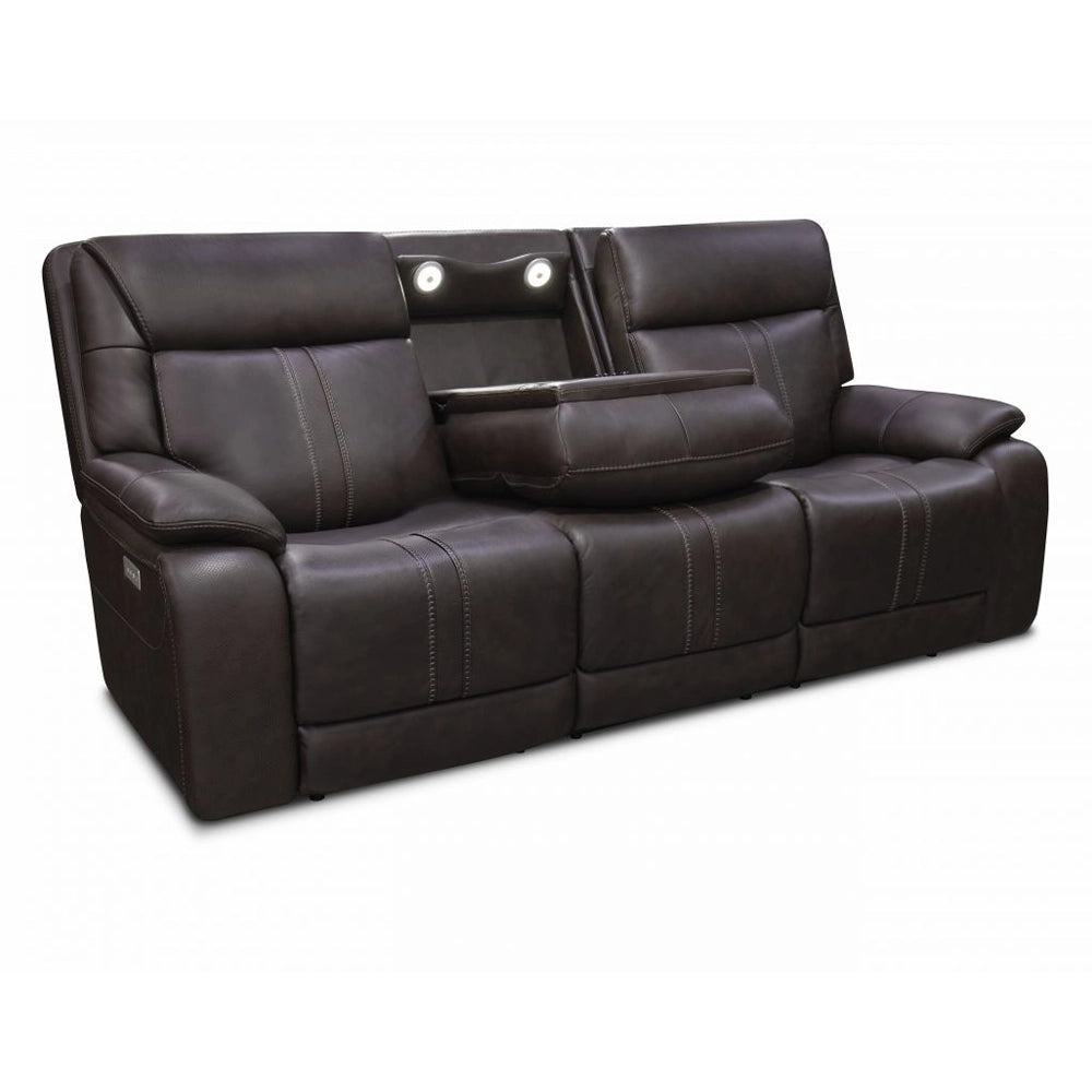 Moto Motion Kona Earth Brown Leather Power Reclining Sofa with Immersive Sound Zero Gravity Triple Power Heated Seats and Massage