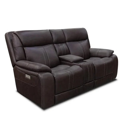 Moto Motion Kona Earth Brown Leather Power Reclining Loveseat with Console Immersive Sound Zero Gravity Triple Power and Hi Def Speakers