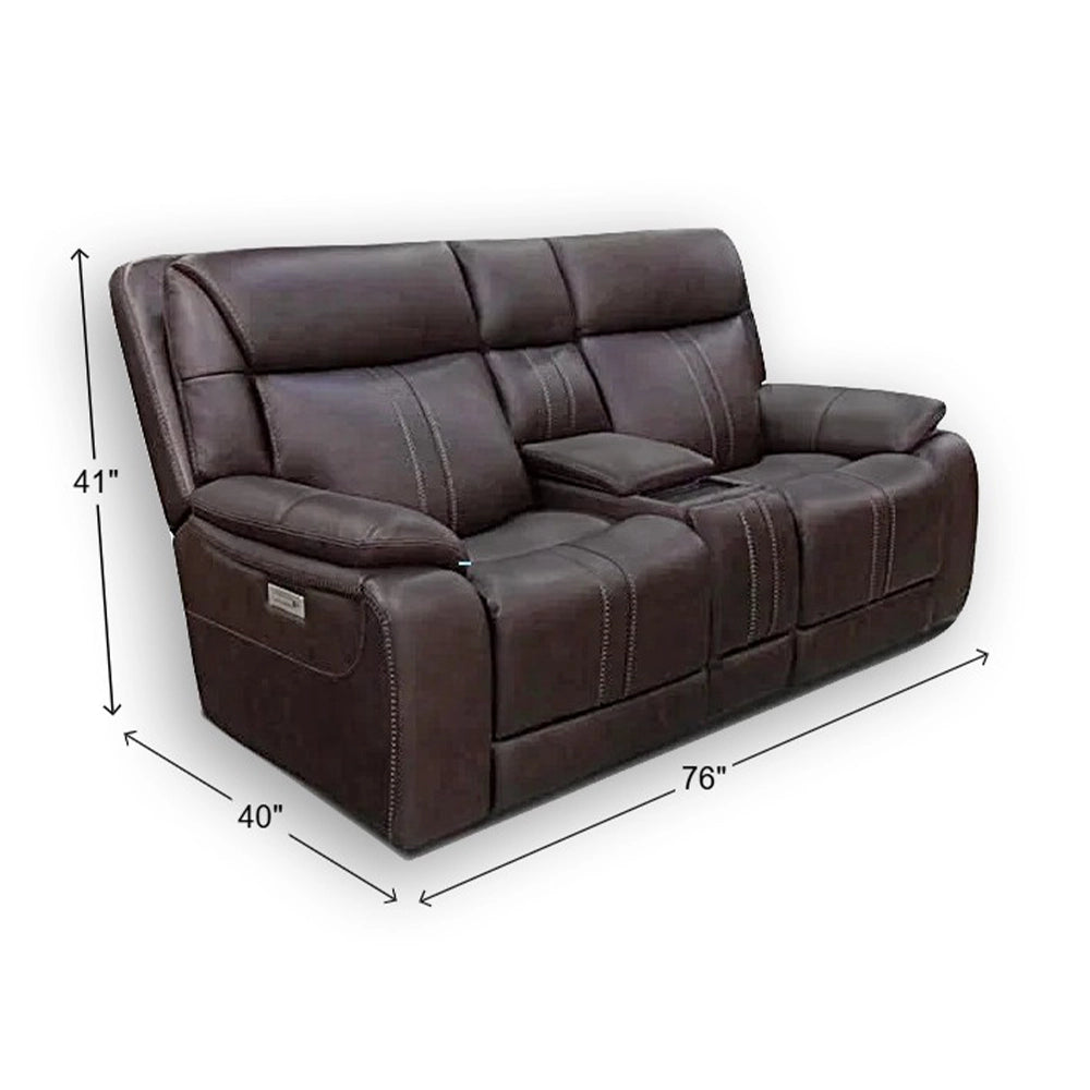 Moto Motion Kona Earth Brown Leather Power Reclining Loveseat with Console Immersive Sound Zero Gravity Triple Power and Hi Def Speakers