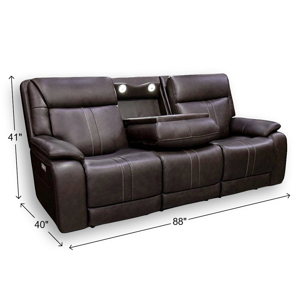 Moto Motion Kona Earth Brown Leather Power Reclining Sofa with