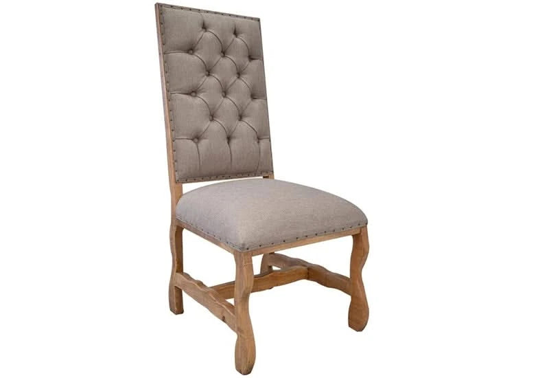 La Grange Upholstered Tufted Dining Chair in Weathered Natural Wood