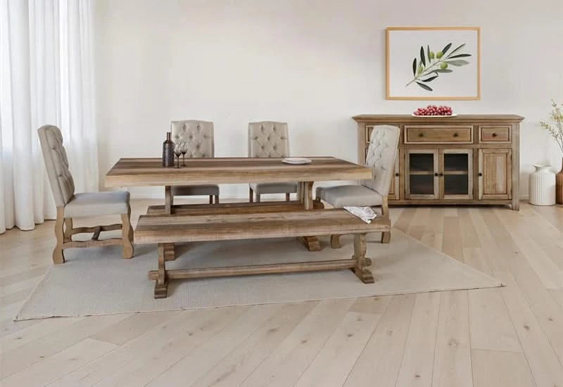 La Grange Upholstered Tufted Dining Chair in Weathered Natural Wood