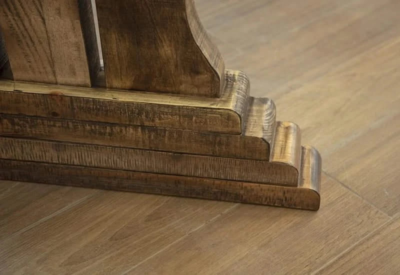 La Grange Weathered Wood Dining Bench with Farmhouse Trestle Base