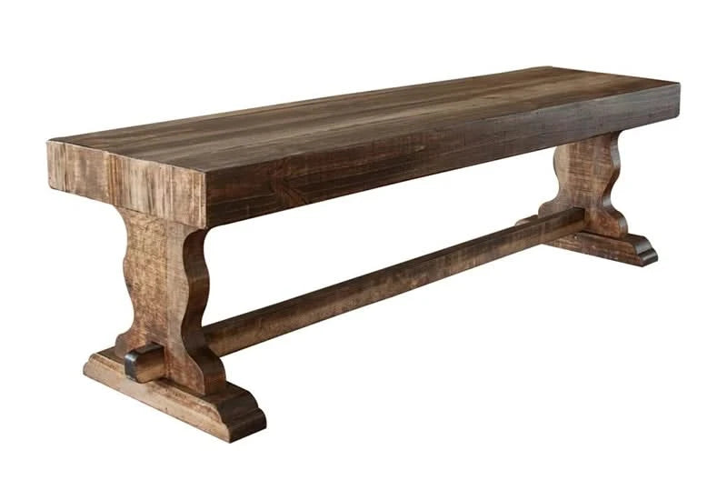 La Grange Weathered Wood Dining Bench with Farmhouse Trestle Base
