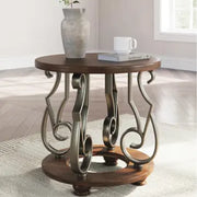 Lancaster Dark Brown Traditional Round End Table with Faux Marble Top