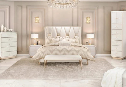 La Rachelle Pearl Upholstered Panel Bed with USB Ports