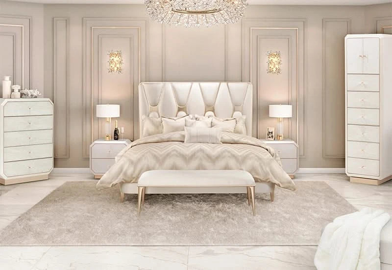 La Rachelle Pearl Upholstered Panel Bed with USB Ports