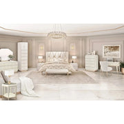 La Rachelle Champagne Modern Glam 5-Piece Bedroom Set with Upholstered Panel Bed, Dresser & Mirror