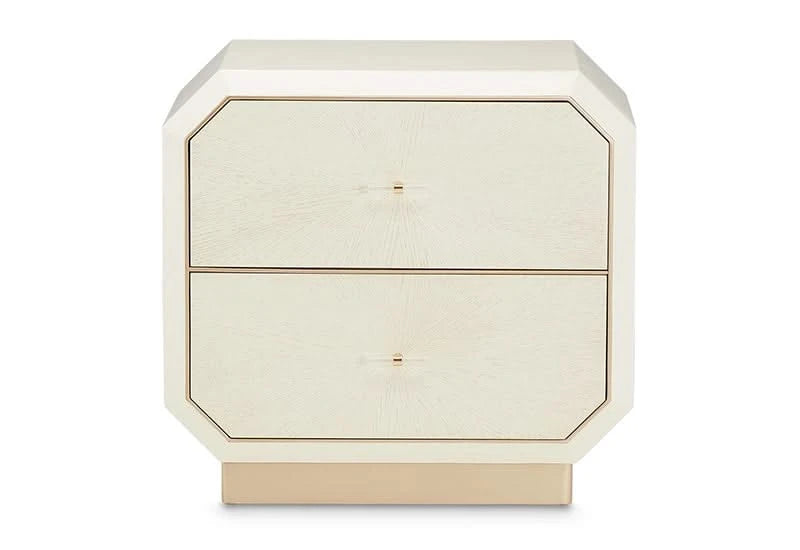 La Rachelle Medium Champagne 2-Drawer Nightstand with Starburst Veneer