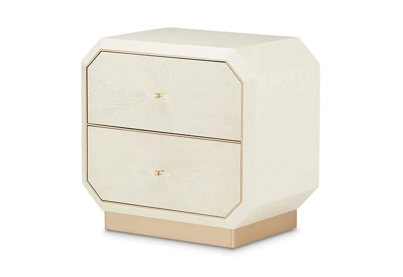 La Rachelle Medium Champagne 2-Drawer Nightstand with Starburst Veneer