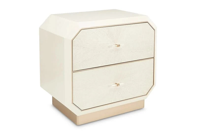 La Rachelle Medium Champagne 2-Drawer Nightstand with Starburst Veneer