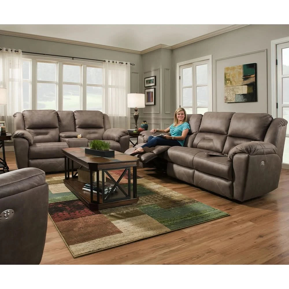 Latitude Power Leather Reclining Sofa and Loveseat Set with Wall Hugger and Console