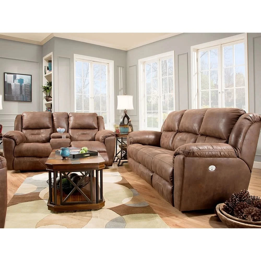 Latitude Power Leather Reclining Loveseat with Console, Cupholders and Wall Hugger Design