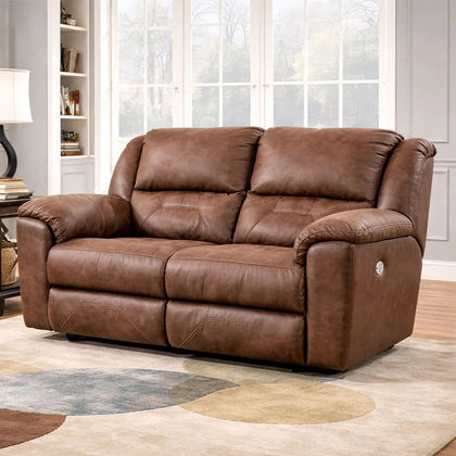 Latitude Power Leather Reclining Loveseat with Console, Cupholders and Wall Hugger Design