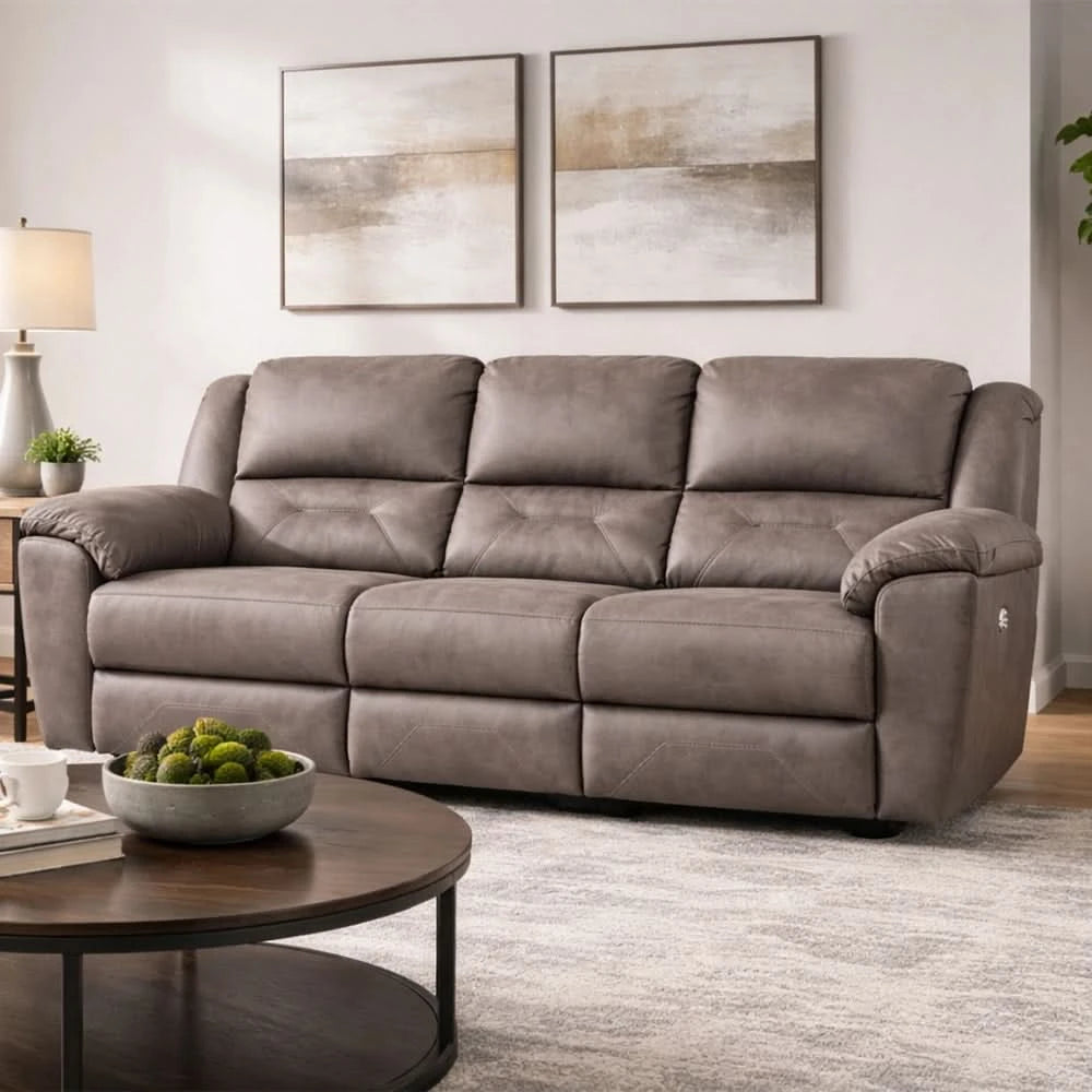 Latitude Power Leather Reclining Sofa and Loveseat Set with Wall Hugger and Console