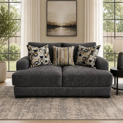 Lennon Pewter Oversized Loveseat with Accent Pillows