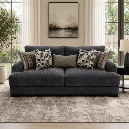 Lennon Pewter Oversized Sofa with Accent Pillows