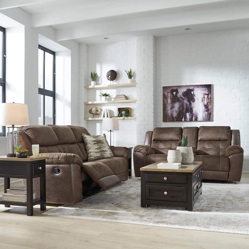 Leroy Chestnut Contemporary Manual Reclining Loveseat with Console and Cupholders