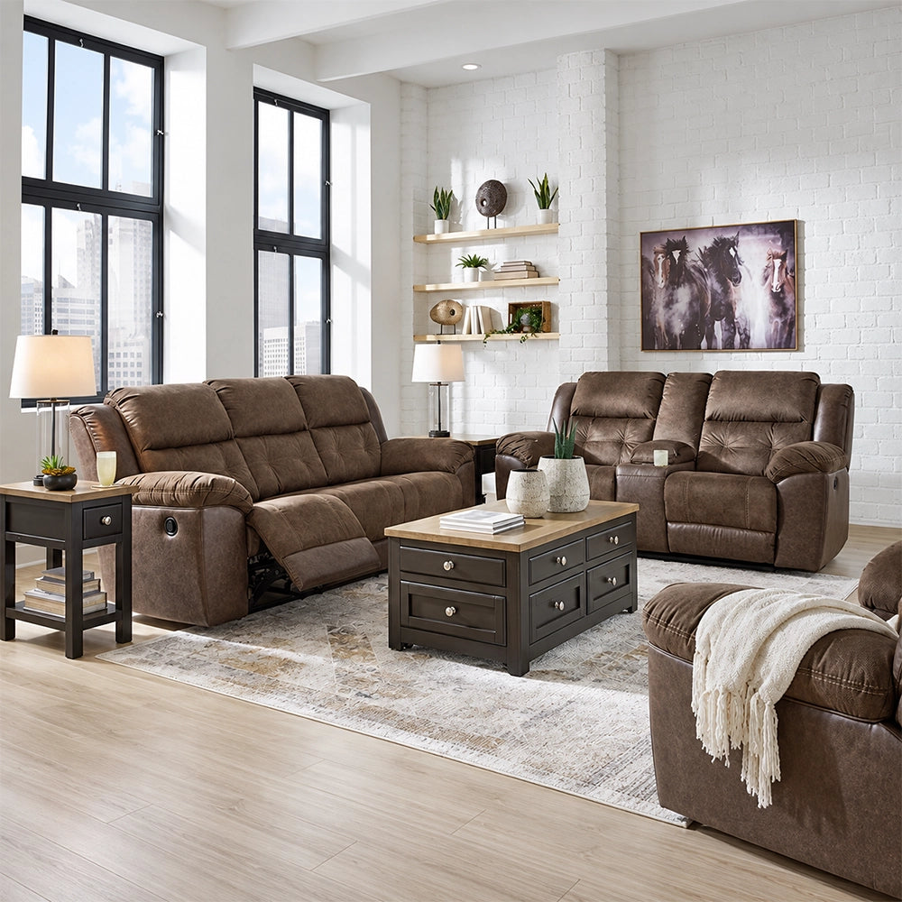 Leroy Chestnut Contemporary Manual Reclining Loveseat with Console and Cupholders