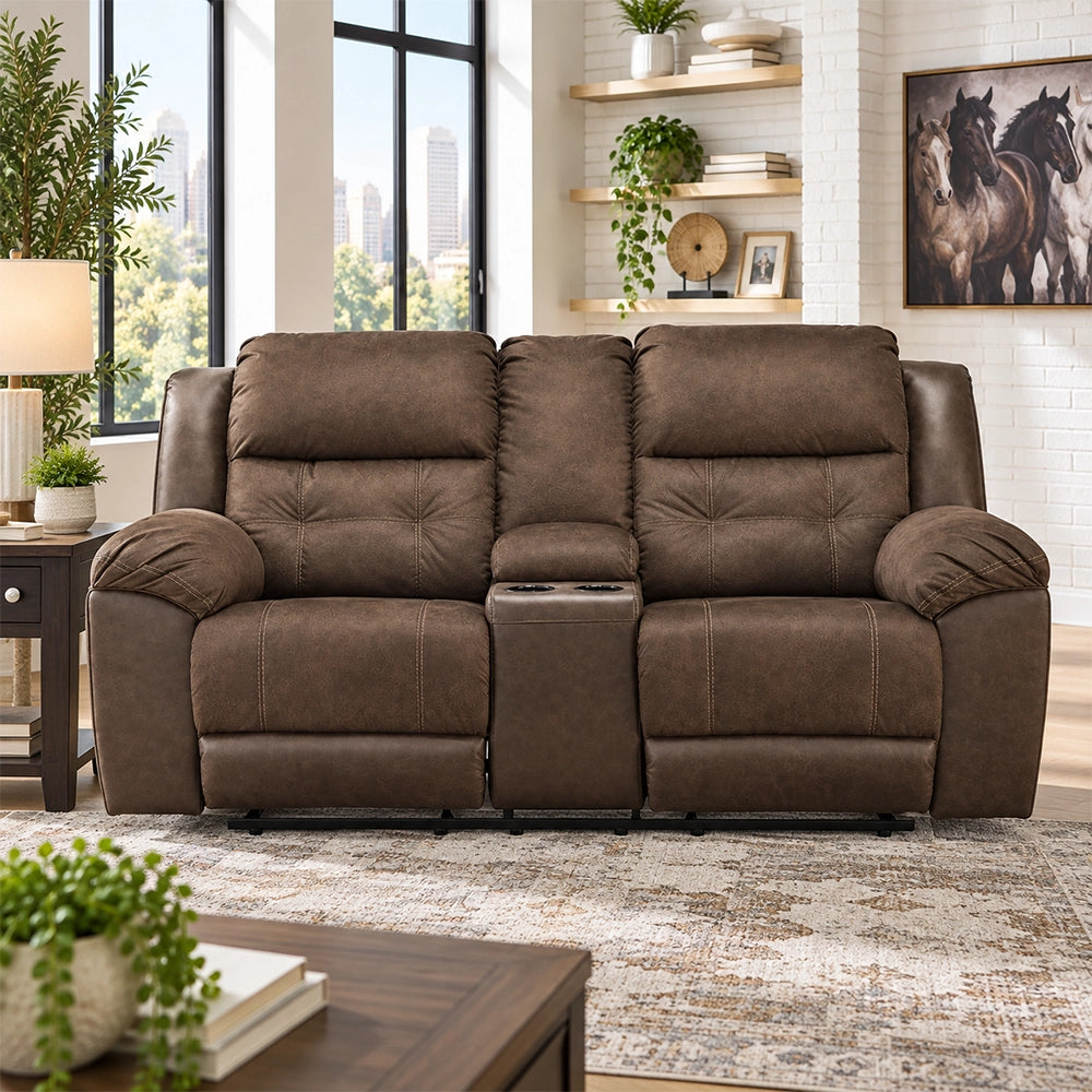 Leroy Chestnut Contemporary Manual Reclining Loveseat with Console and Cupholders