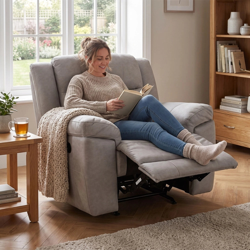 Limestone Fabric Oversized Power Rocker Recliner with USB Charging