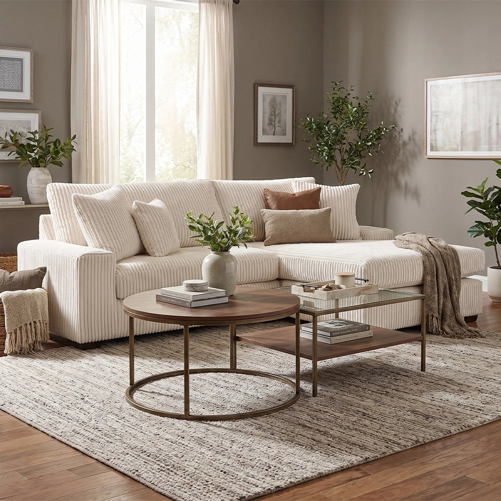 Linx Modern 2 PC Modular Sectional with Chaise and Accent Pillows