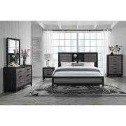 Lisbon Black/Gray Modern 5 PC Bedroom Set Includes Bed (Headboard, Footboard, and Rails), Dresser and Mirror