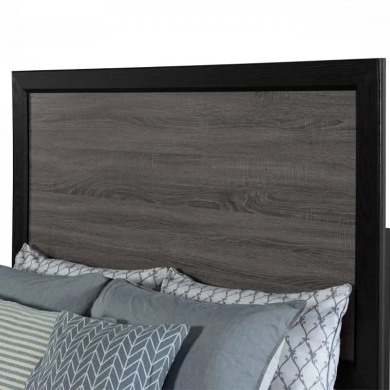 Lisbon Black/Gray Modern 5 PC Bedroom Set Includes Bed (Headboard, Footboard, and Rails), Dresser and Mirror