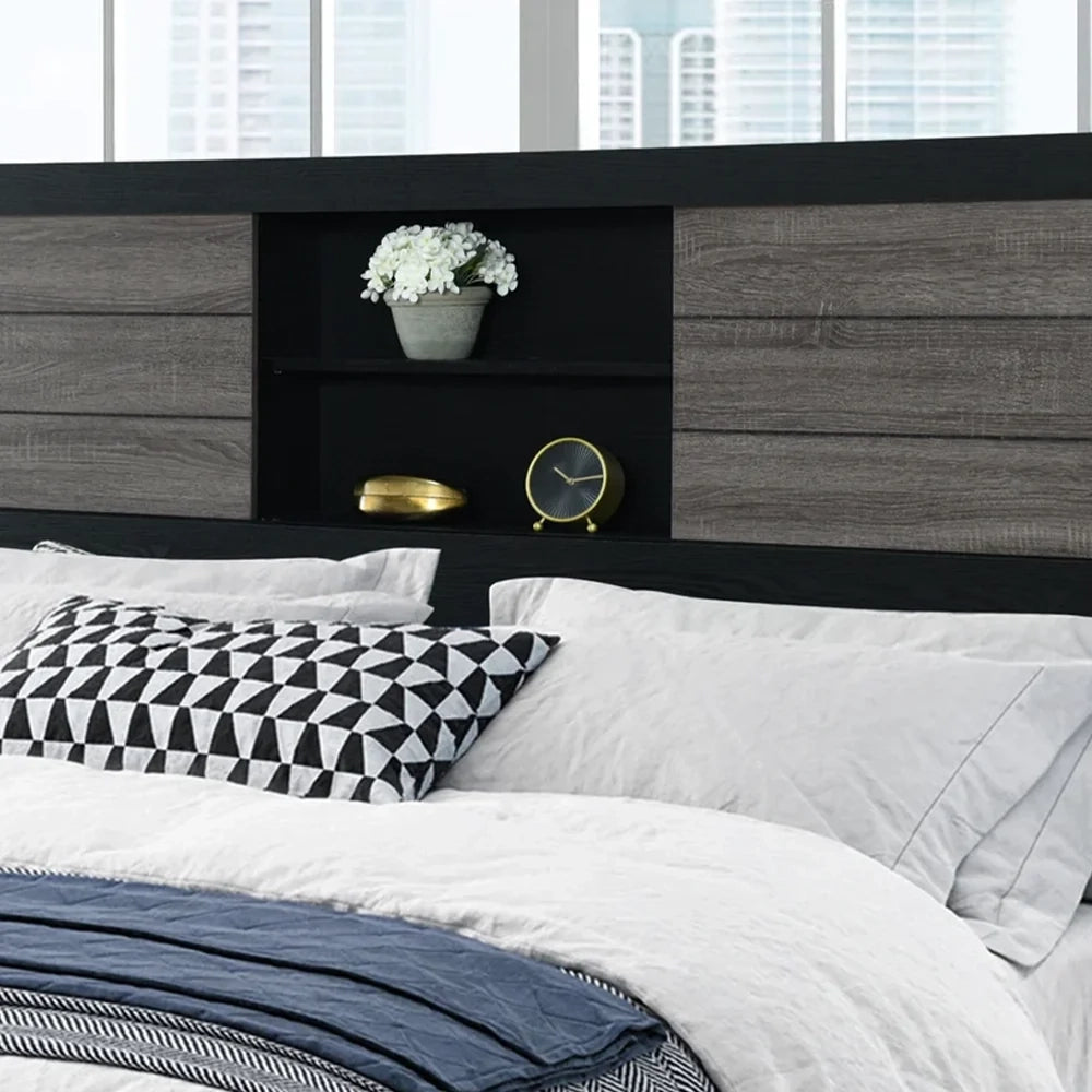 Lisbon Black and Gray Modern Twin Bookcase Bed