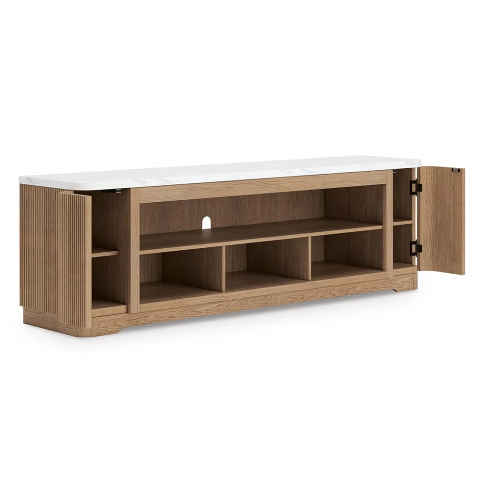 Lori 80-Inch Contemporary TV Stand with Faux Marble Top and Fireplace Option
