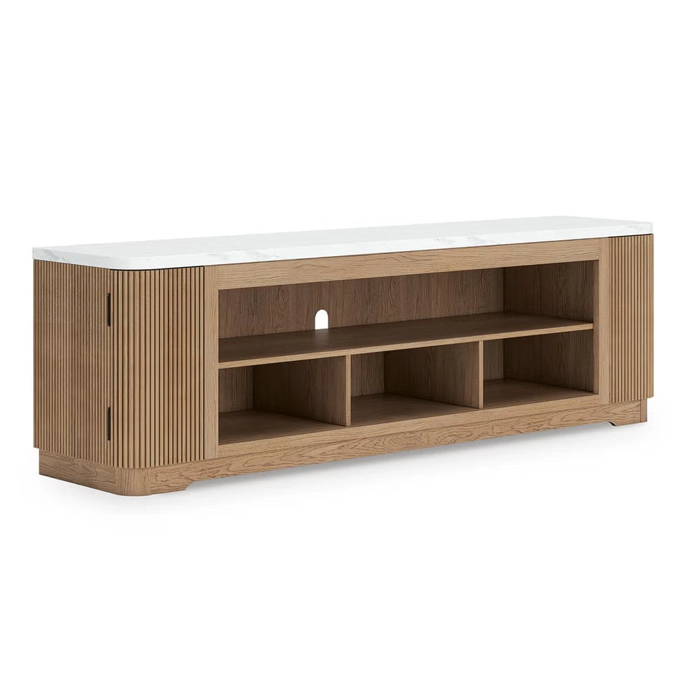 Lori 80-Inch Contemporary TV Stand with Faux Marble Top and Fireplace Option