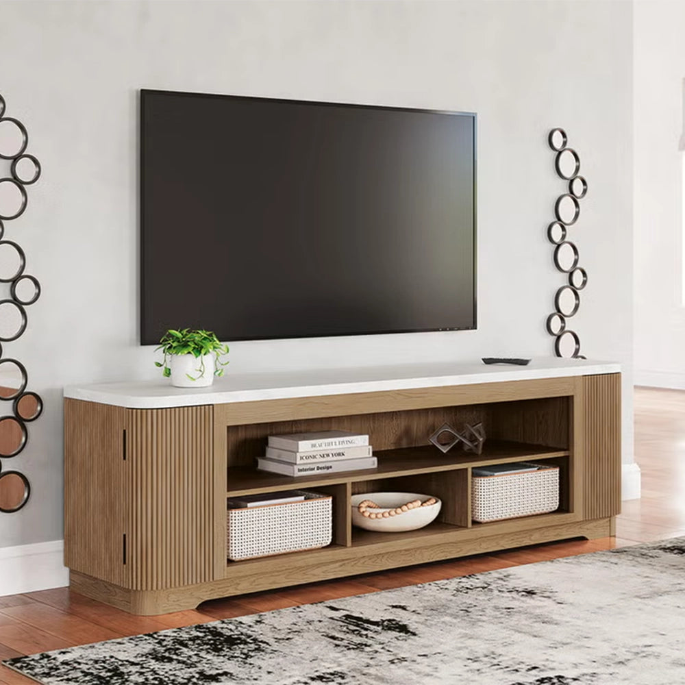 Lori 80-Inch Contemporary TV Stand with Faux Marble Top and Fireplace Option