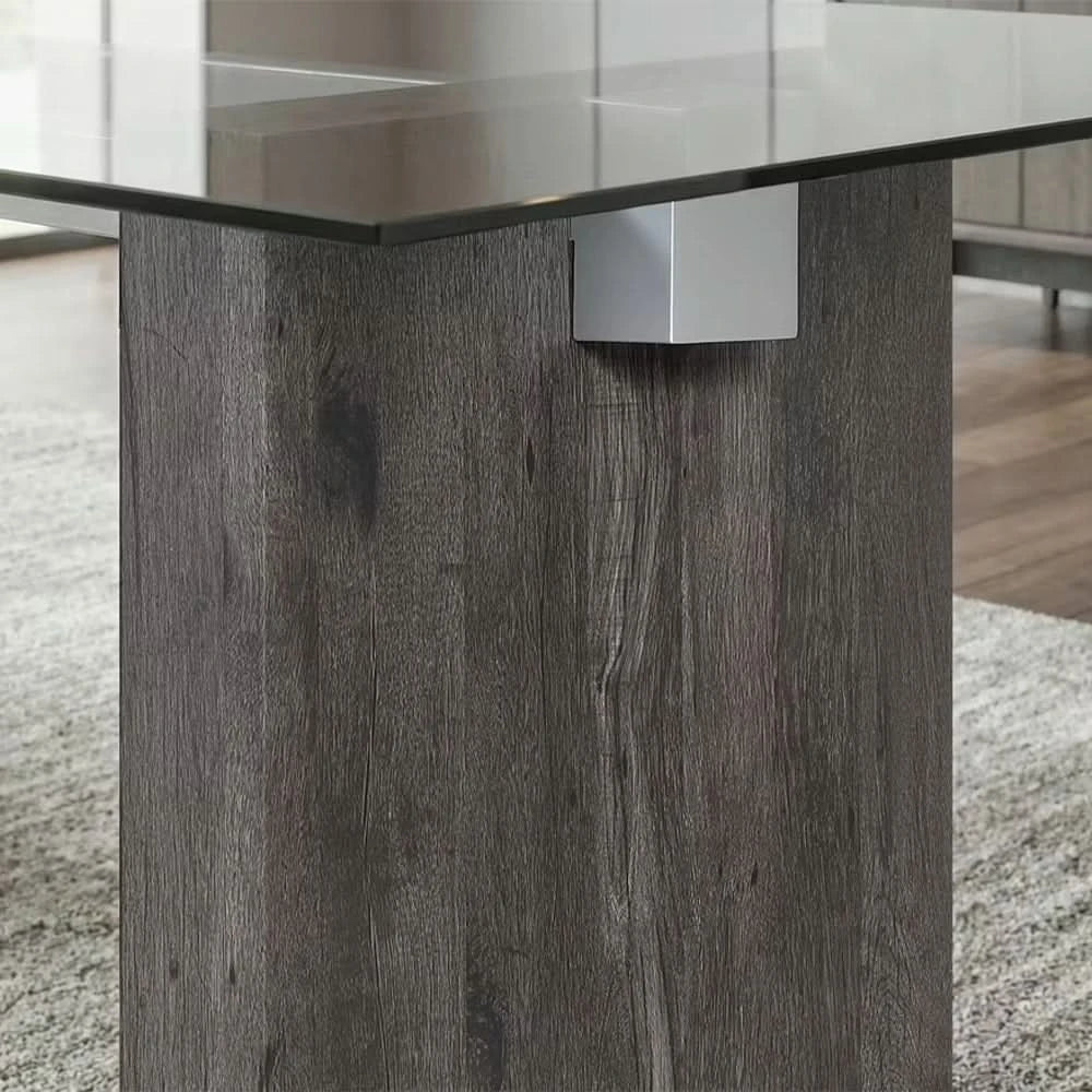 Lumin Clear Glass and Dark Brown Modern Rectangular Dining Table