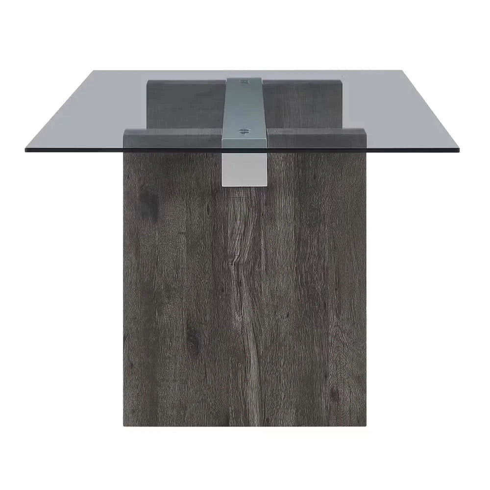 Lumin Clear Glass and Dark Brown Modern Rectangular Dining Table