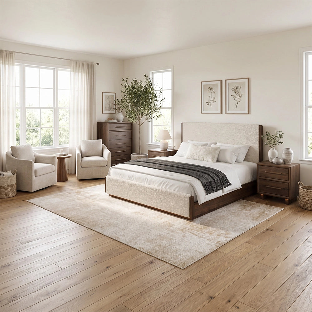 Malibu Walnut Bouclé Upholstered Bed