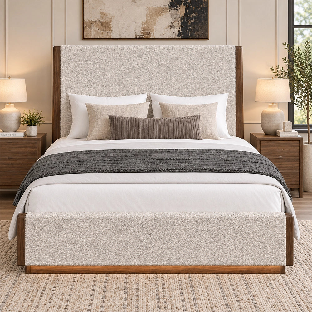 Malibu Walnut Bouclé Upholstered Bed