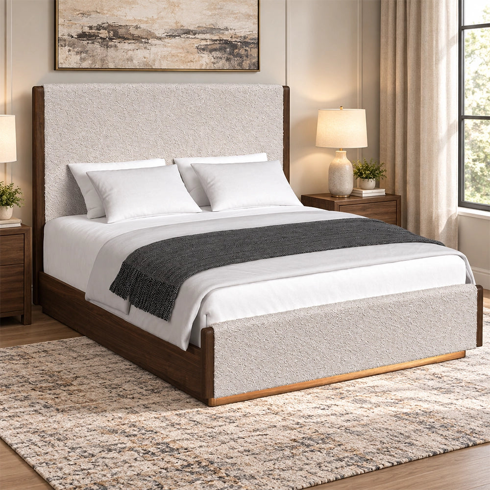 Malibu Walnut Bouclé Upholstered Bed