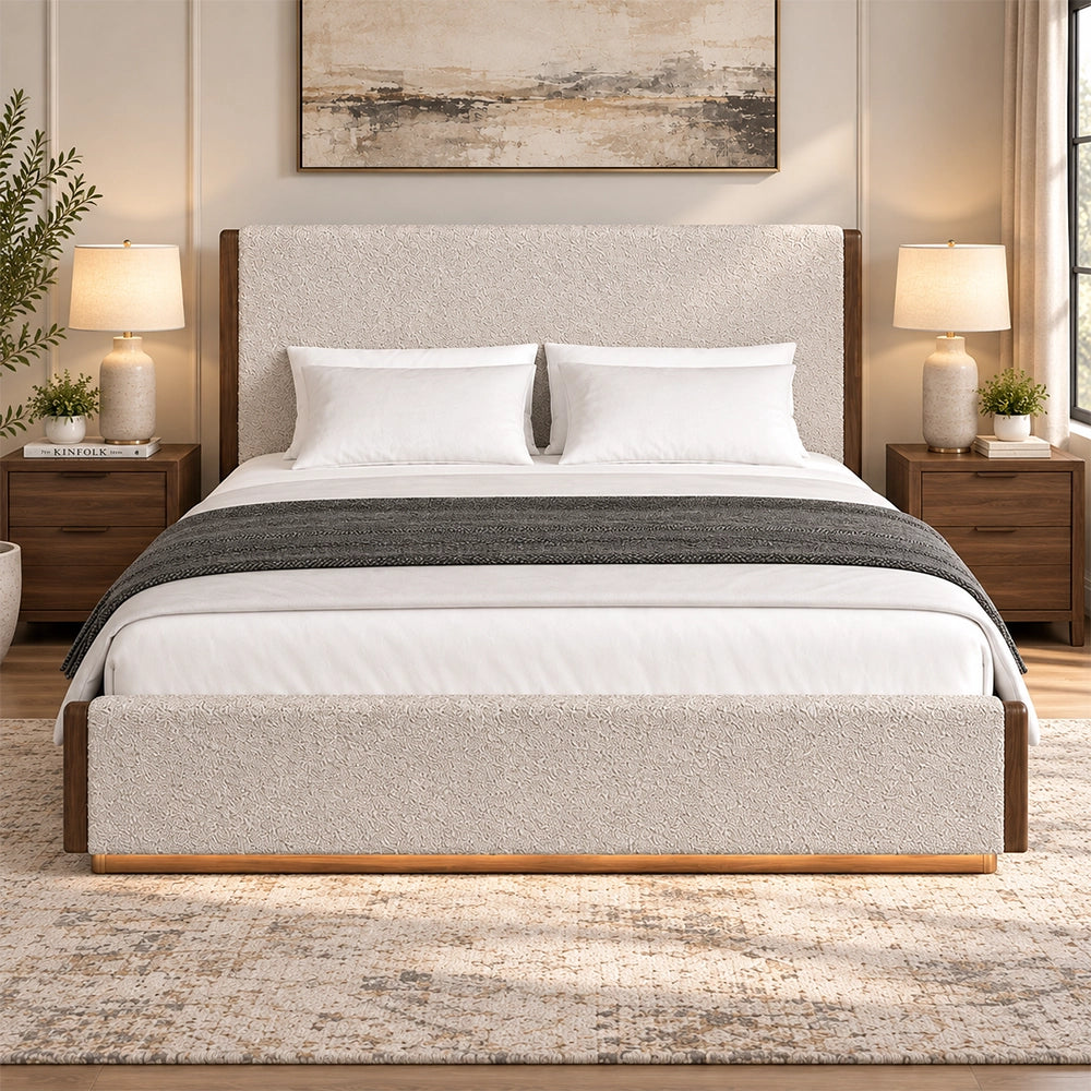 Malibu Walnut Bouclé Upholstered Bed