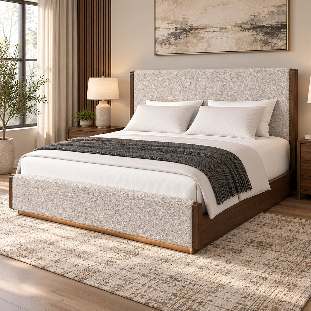 Malibu Walnut Bouclé Upholstered Bed