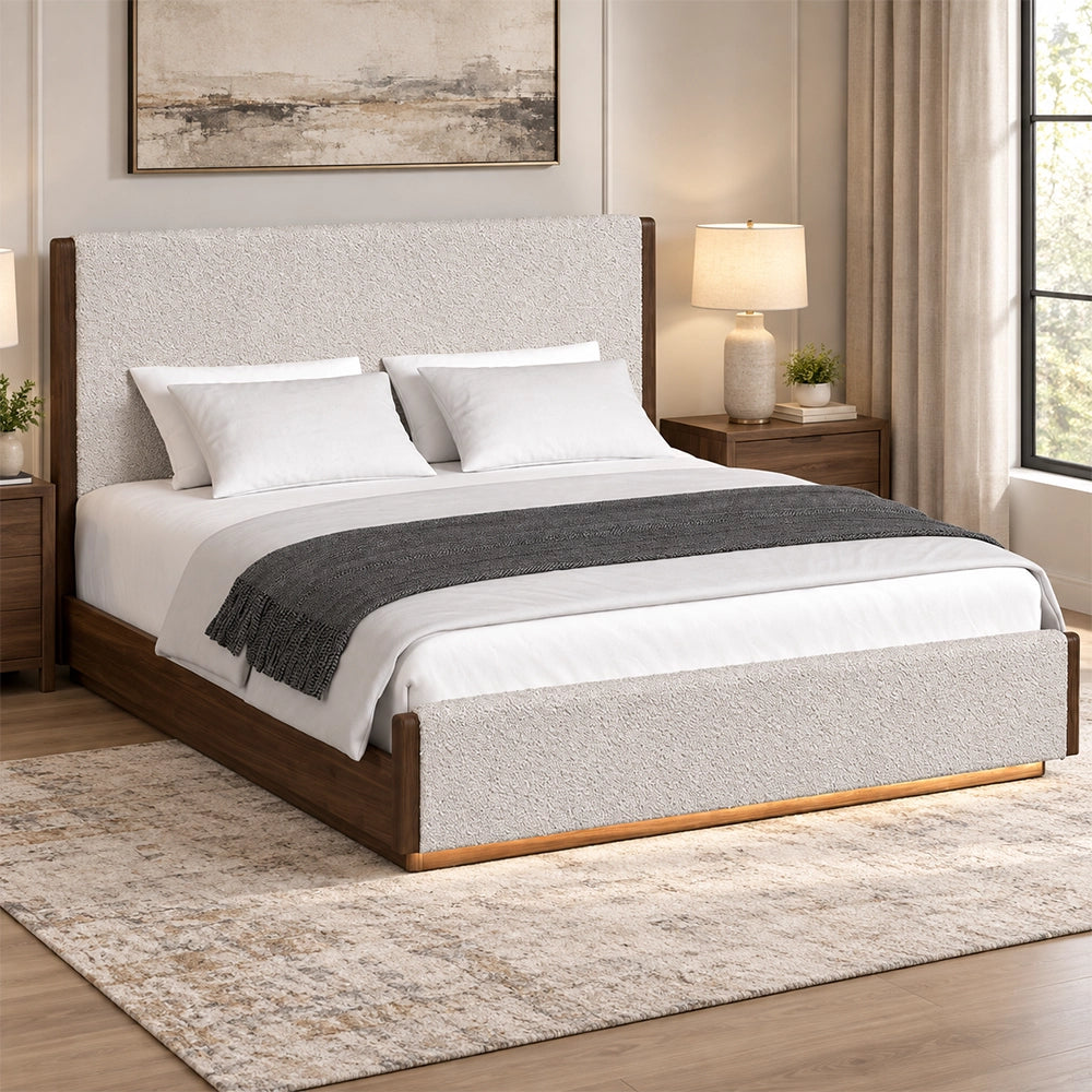 Malibu Walnut Bouclé Upholstered Bed