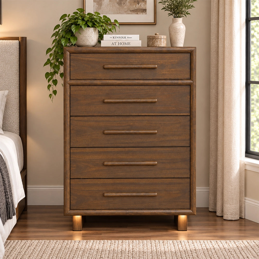 Malibu Walnut 5-Drawer Chest