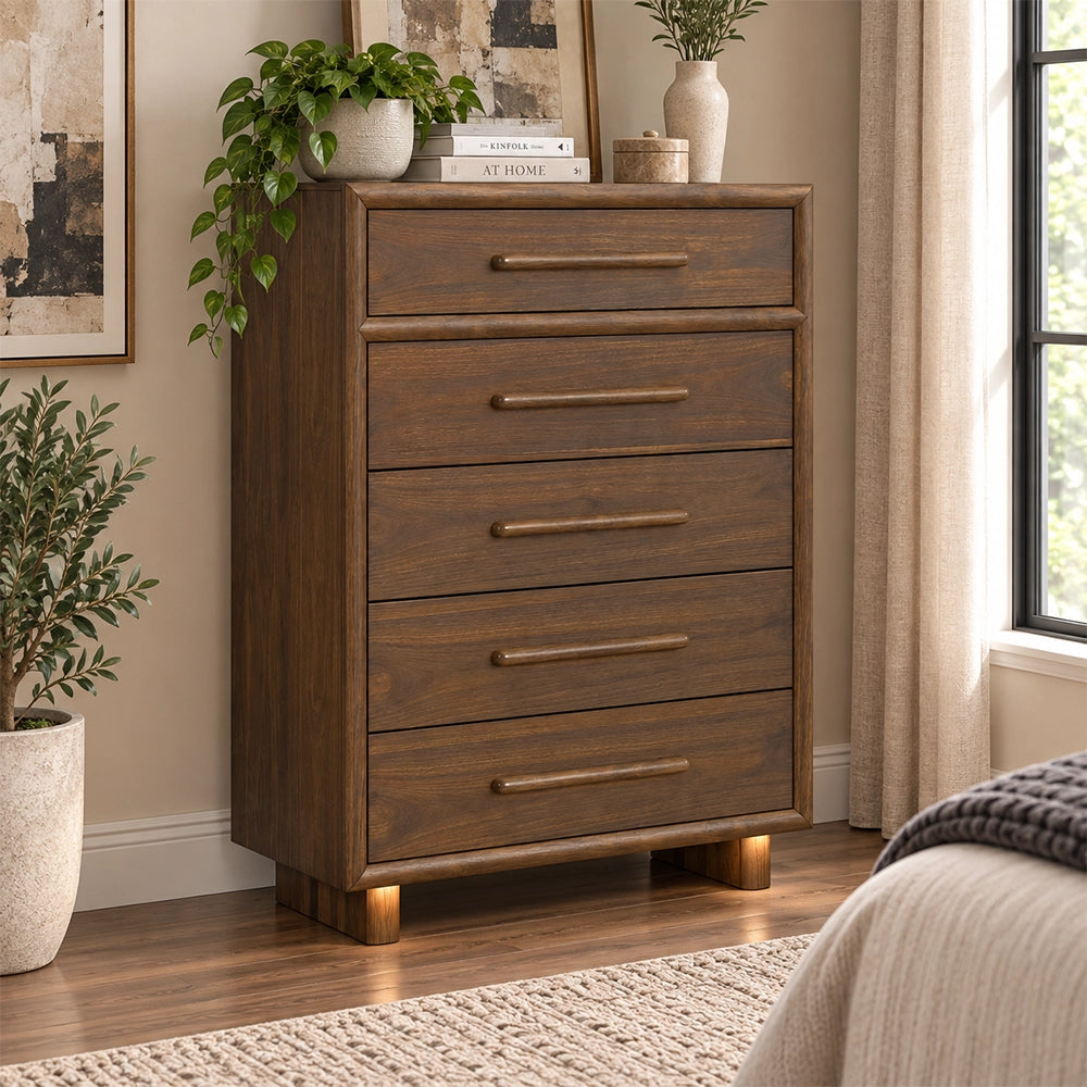 Malibu Walnut 5-Drawer Chest