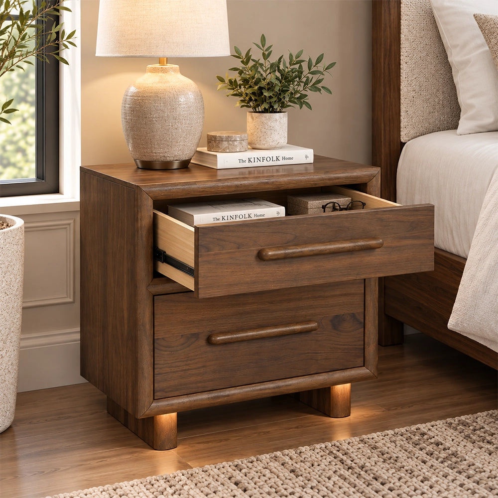 Malibu Walnut 2-Drawer Nightstand with USB Charging