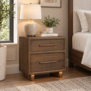 Malibu Walnut 2-Drawer Nightstand with USB Charging