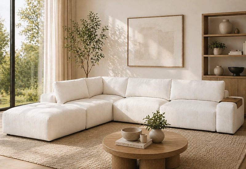 Merino Pearl White Contemporary 6 PC Modular Sectional and Accent Pillows