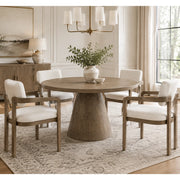 Milly Grey Modern 5-Piece Round Dining Set with Upholstered Arm Chairs