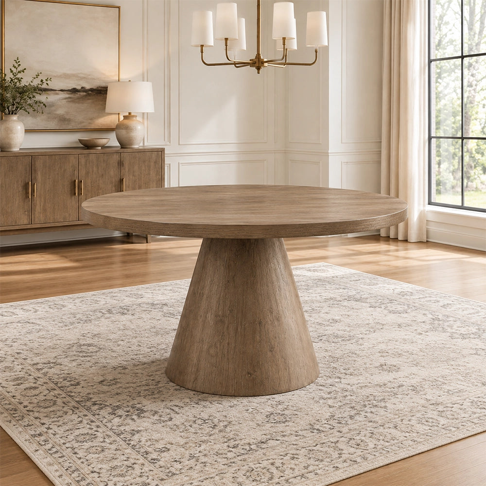 Milly Grey Modern 54-Inch Round Dining Table with Pedestal Base